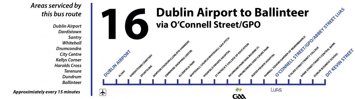 autobus 16 Dublinie mapie