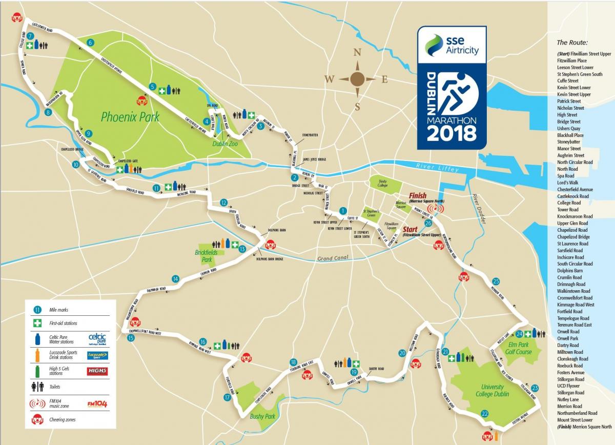 Dublin marathon trasę na mapie